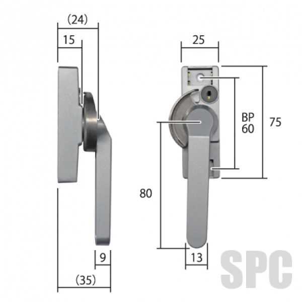 不二ビル・鍵付クレセント CB3711N 内観左 | クレセント・ハンドル