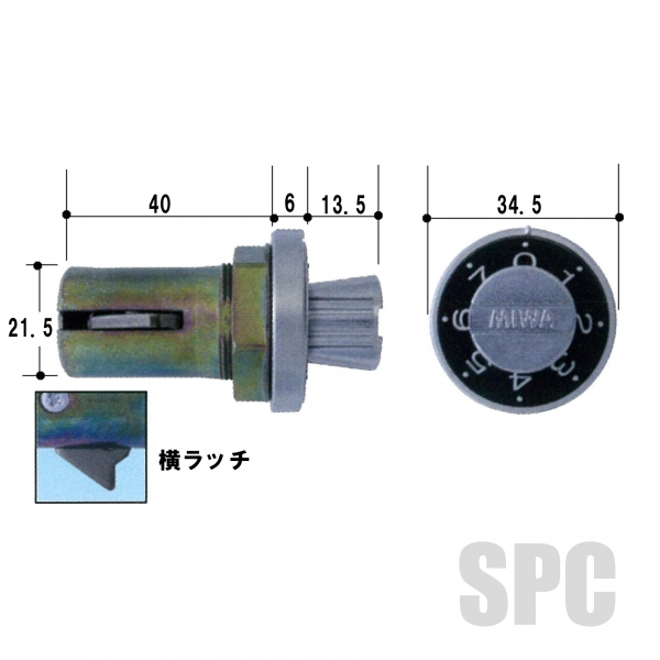 175-75　ポスト錠　　　MIWA　　　　　　　　　ヨコダイヤル錠